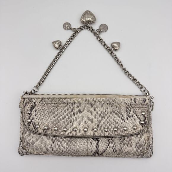 Kathy Van Zeeland Handbags - Kathy Van Zeeland Y2K Shoulder Clutch Bag Snakeskin Studded Chain Heart Charms